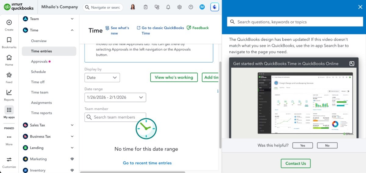 A small visual glitch in QuickBooks when expanding the side window