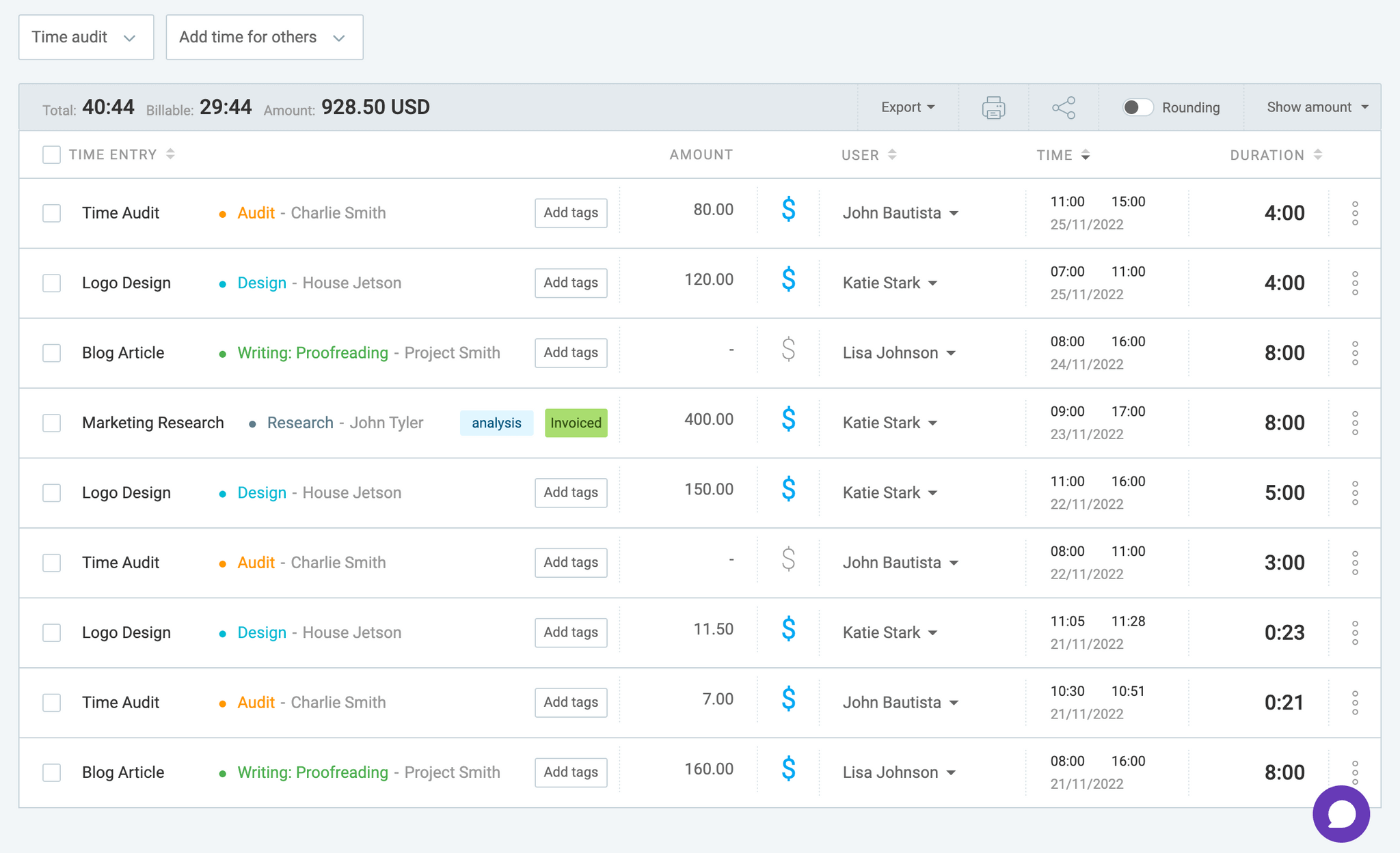 Detailed report in Clockify