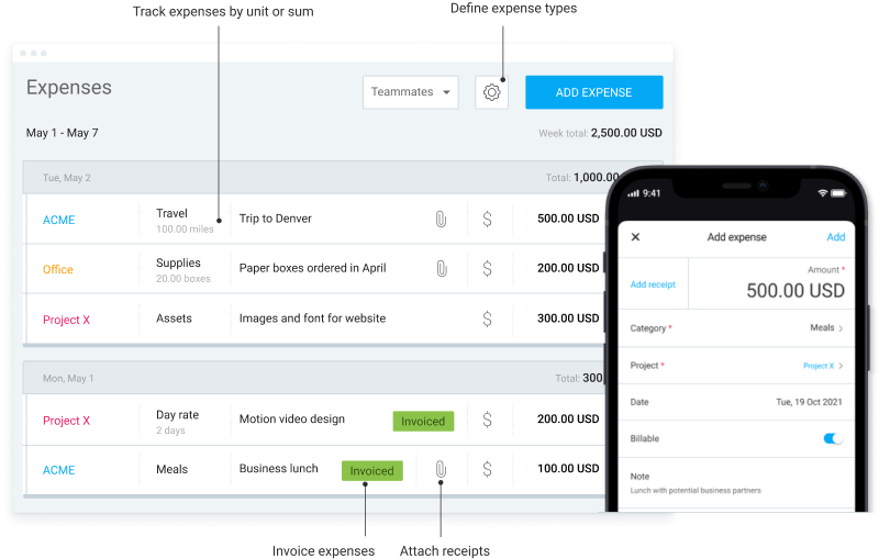 Clockify's expense tracking feature