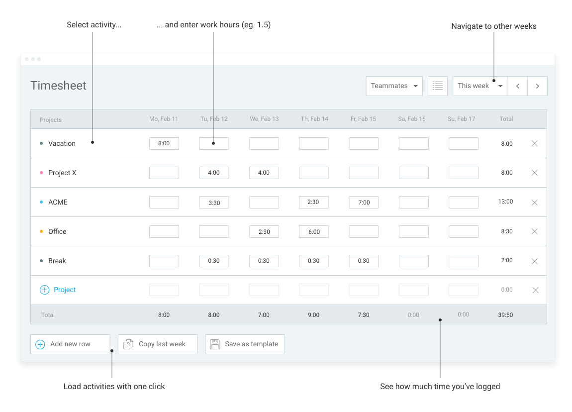 Clockify timesheet