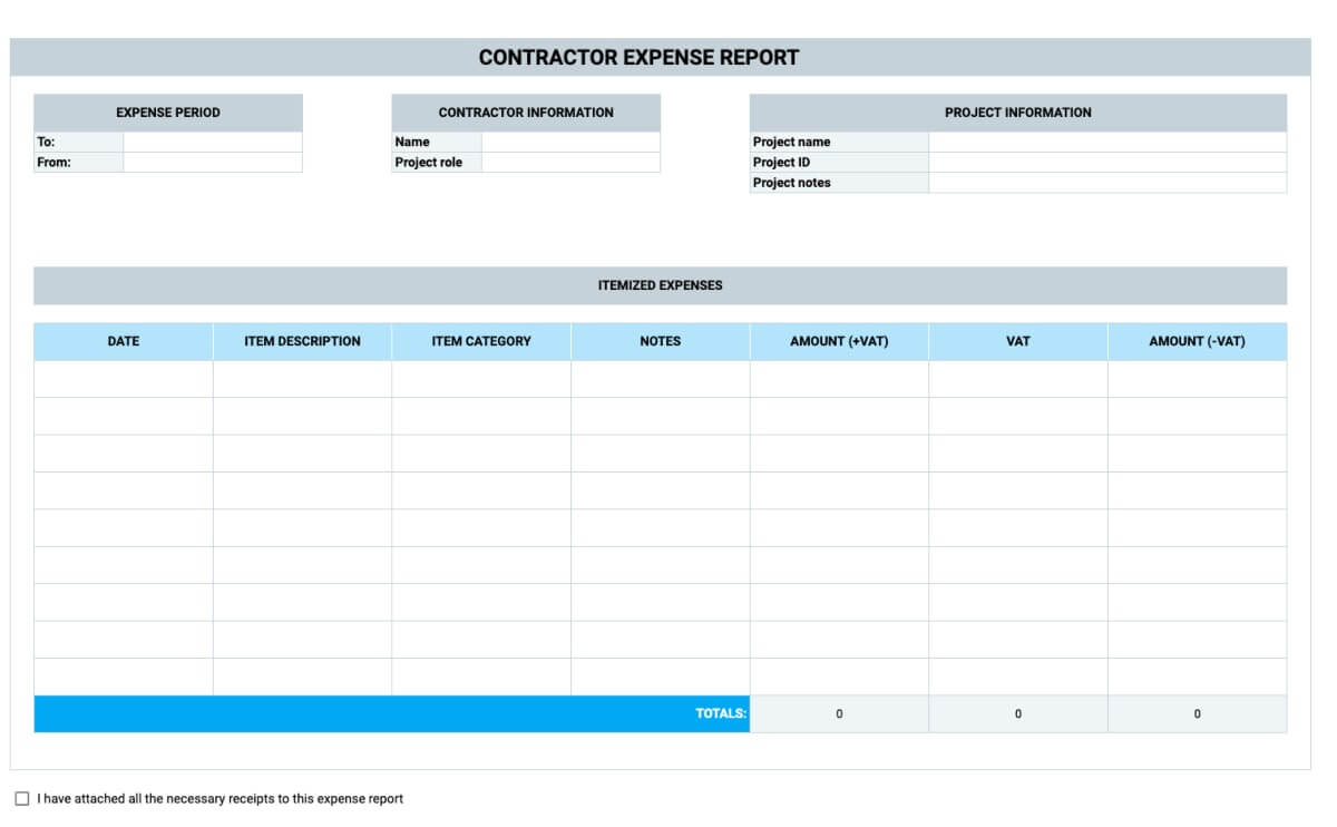 Preview of the Contractor Expense Report Template