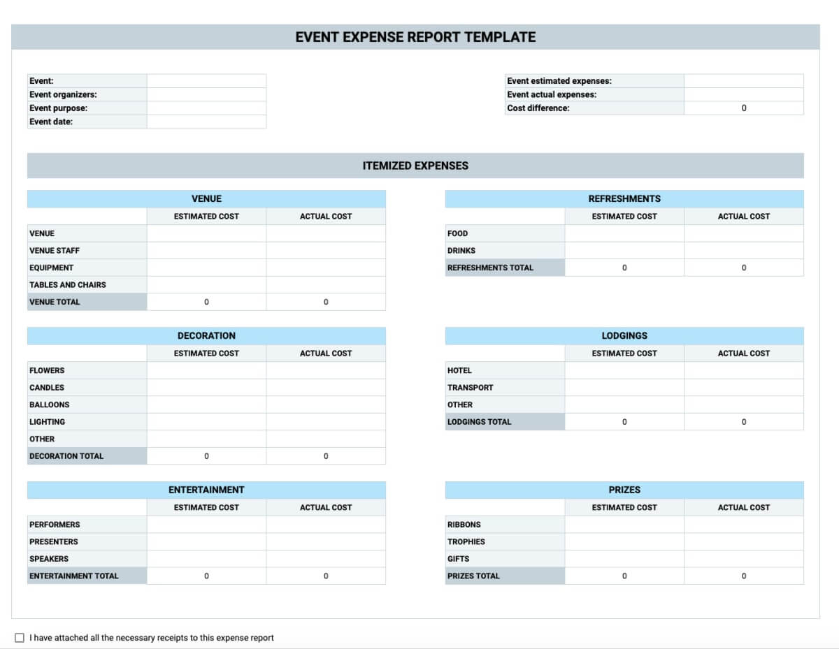 Preview of the Event Expense Report Template