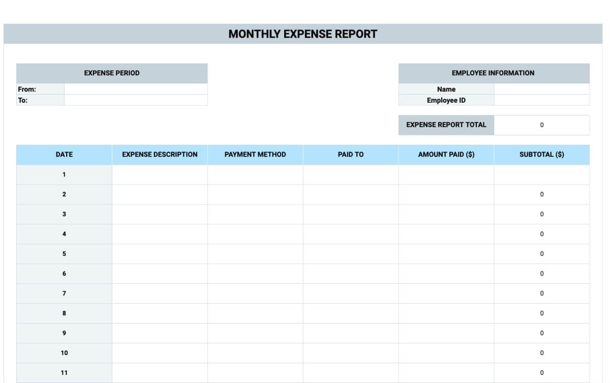 Preview of the Monthly Expense Report Template