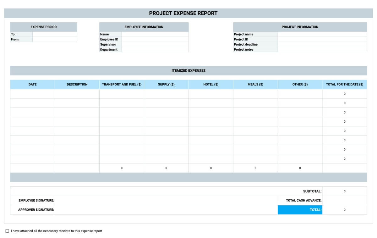 Preview of the Project Expense Report Template