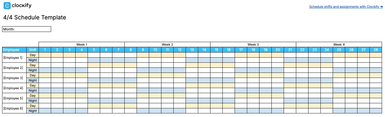 4/4 schedule template