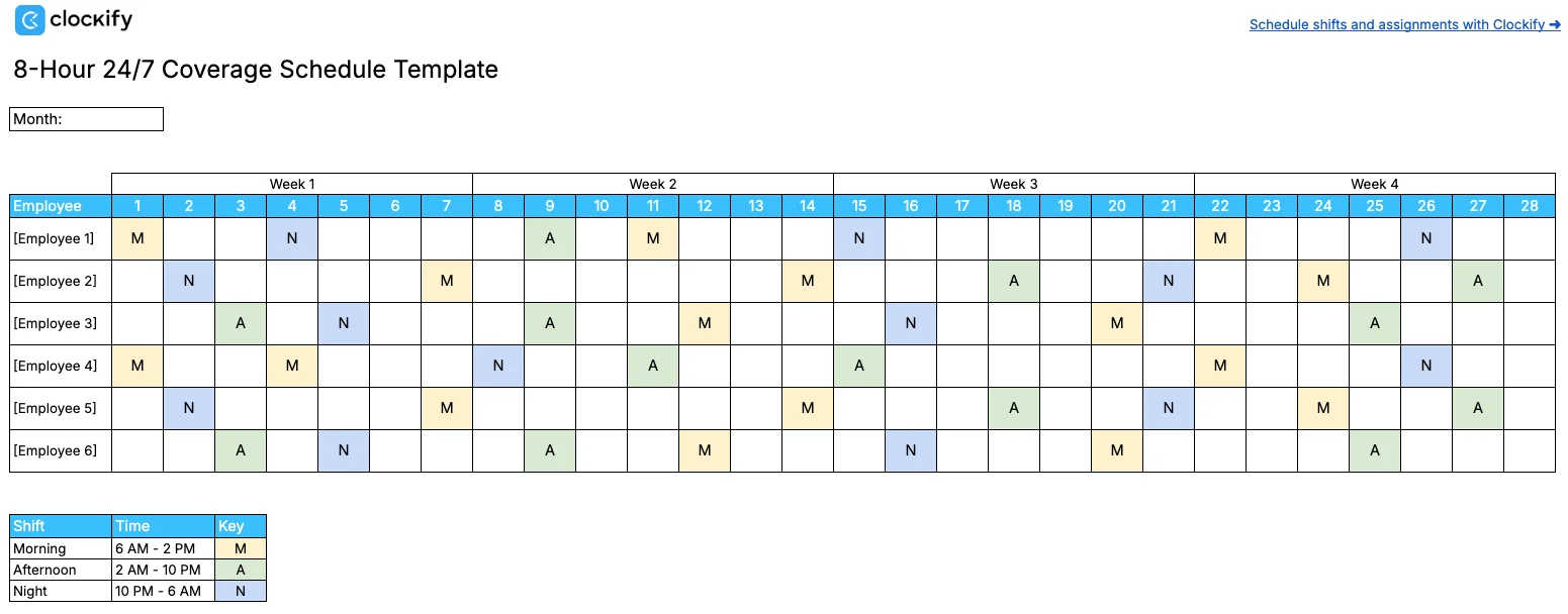 8 hour 24/7 coverage template