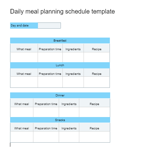 Daily Meal Planning Schedule