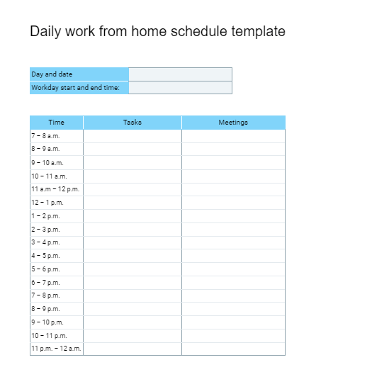 Daily Work From Home Schedule