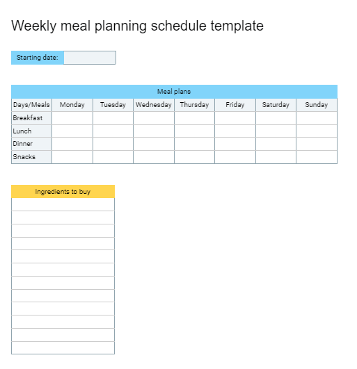 Weekly Meal Planning Schedule
