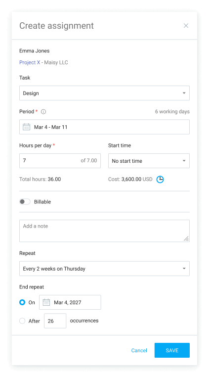 Create assignment