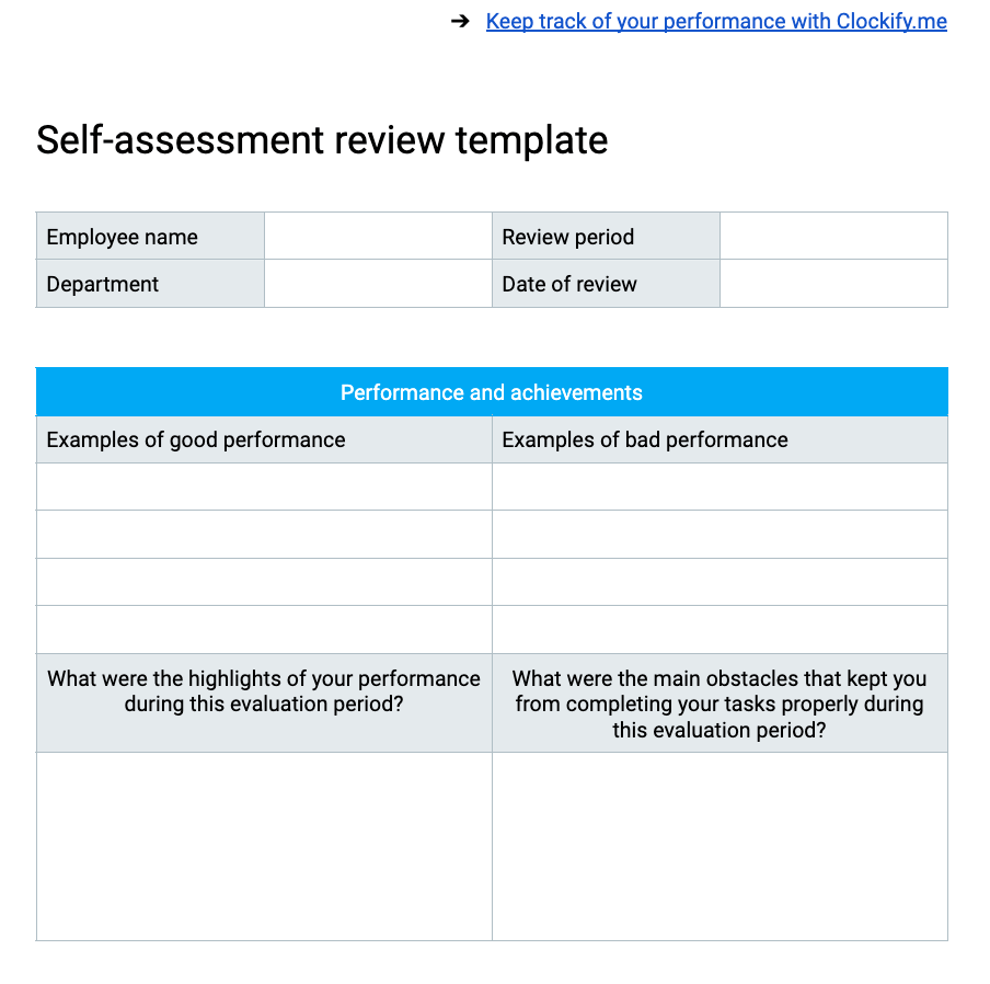 Self-assessment review template