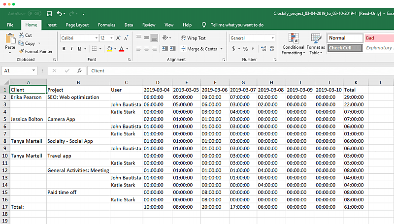 Home Care Timesheet Template from clockify.me