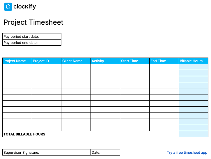 Projects timesheet