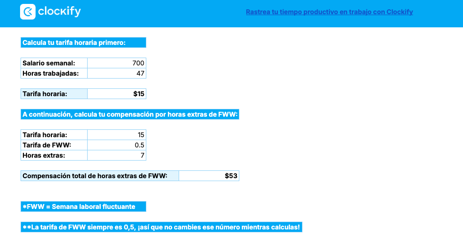 Calculadora de la semana laboral fluctuante