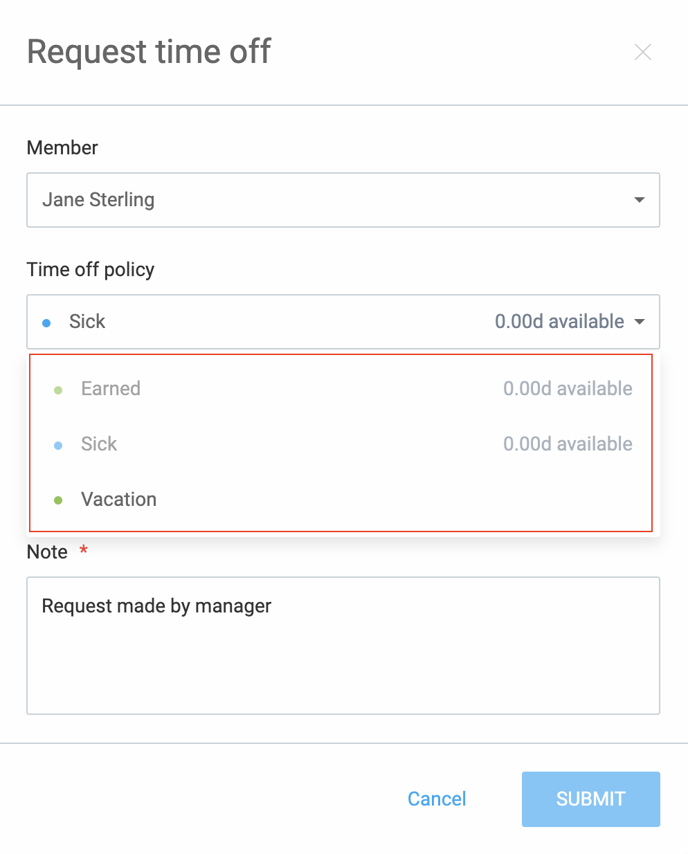 request time off in Clockify