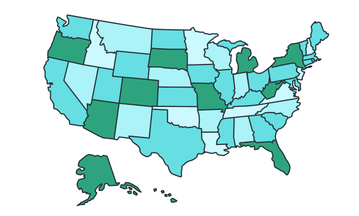 Leyes laborales estatales - mapa de Estados Unidos