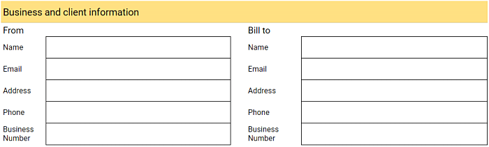 invoice templates business information