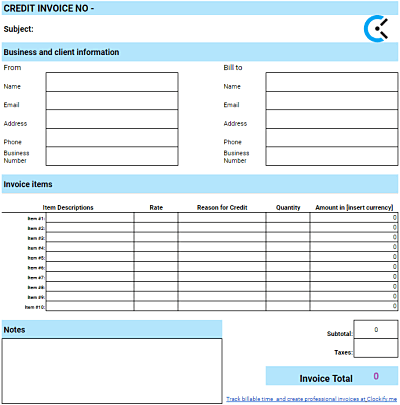 preview of Credit Invoice Template