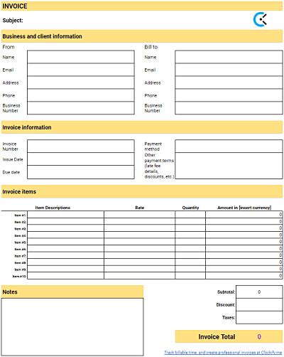 monthly invoice template excel