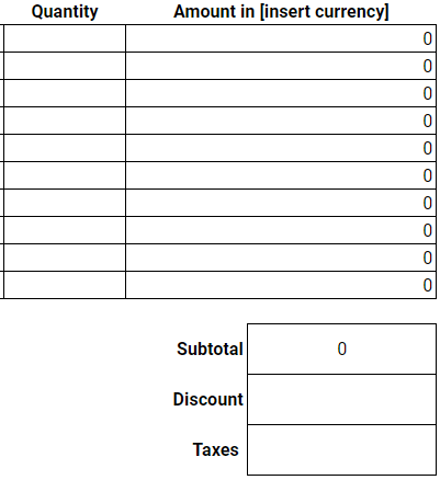 invoice templates quantity amount