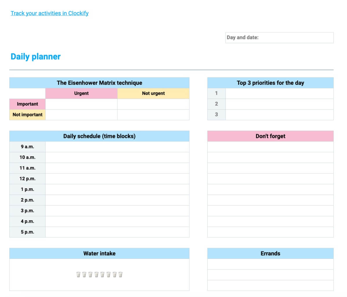 Preview of Daily Online Planner Template