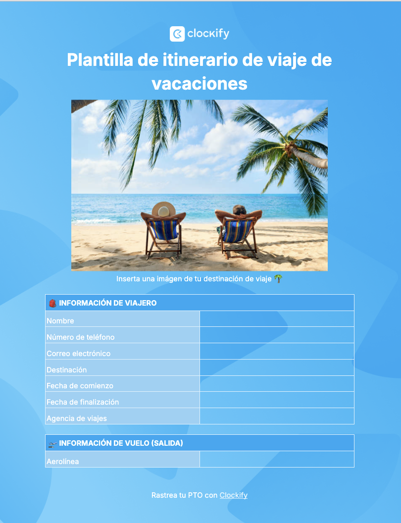 Plantilla de viaje de vacaciones, captura de pantalla