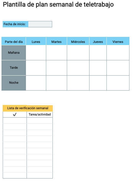 Plantilla de plan semanal de teletrabajo