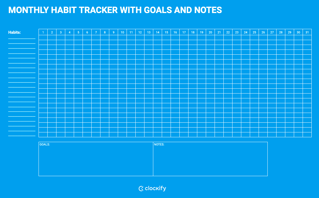 Monthly Habit Tracker With Notes Screenshot