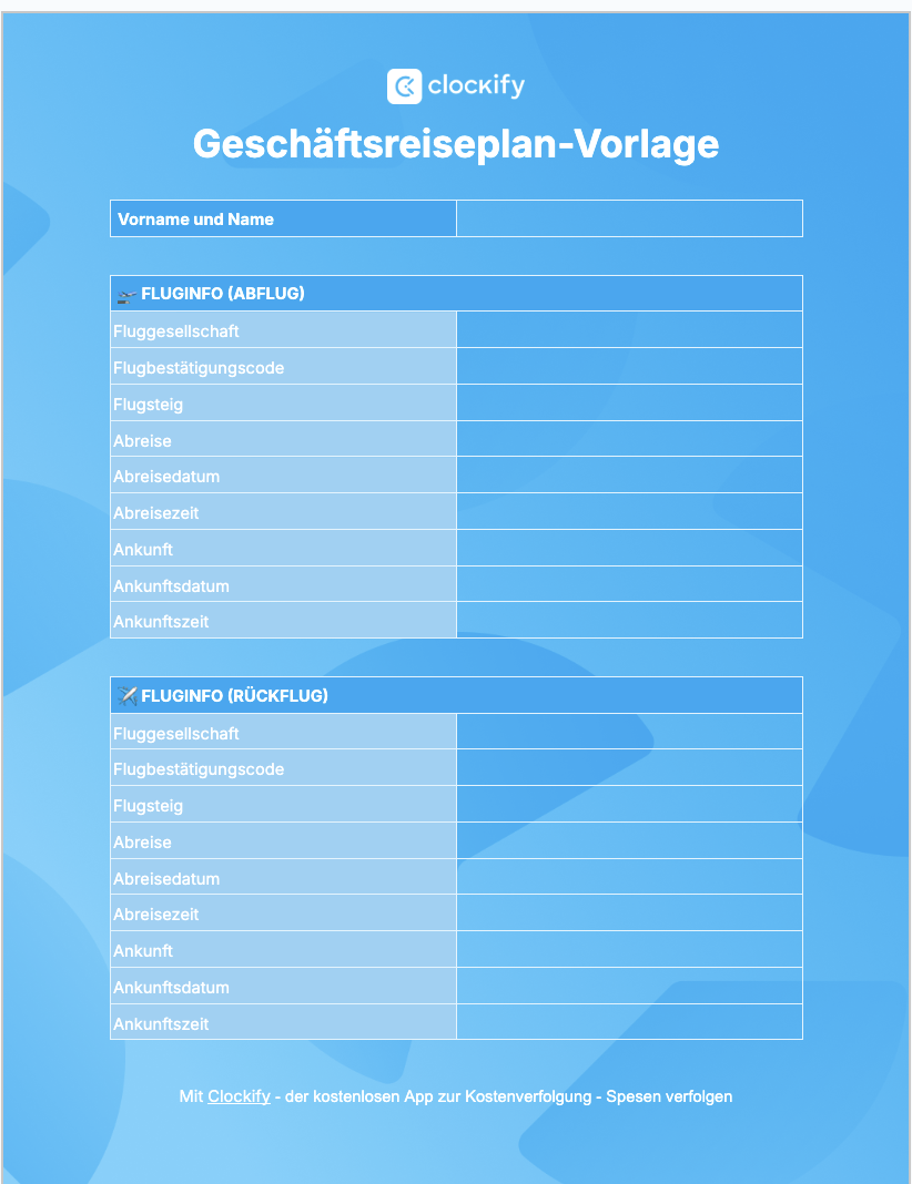 Geschäftsreise Vorlage Screenshot