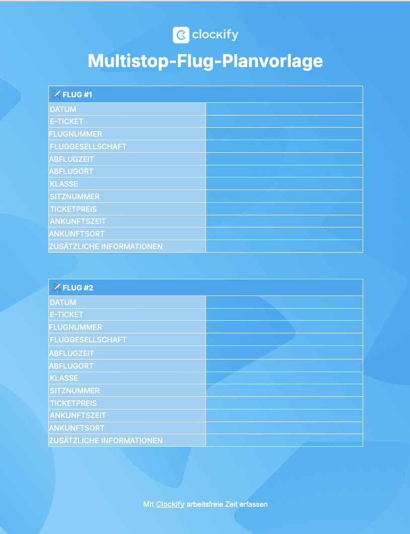 Multistop-Flug-Planvorlage Screenshot