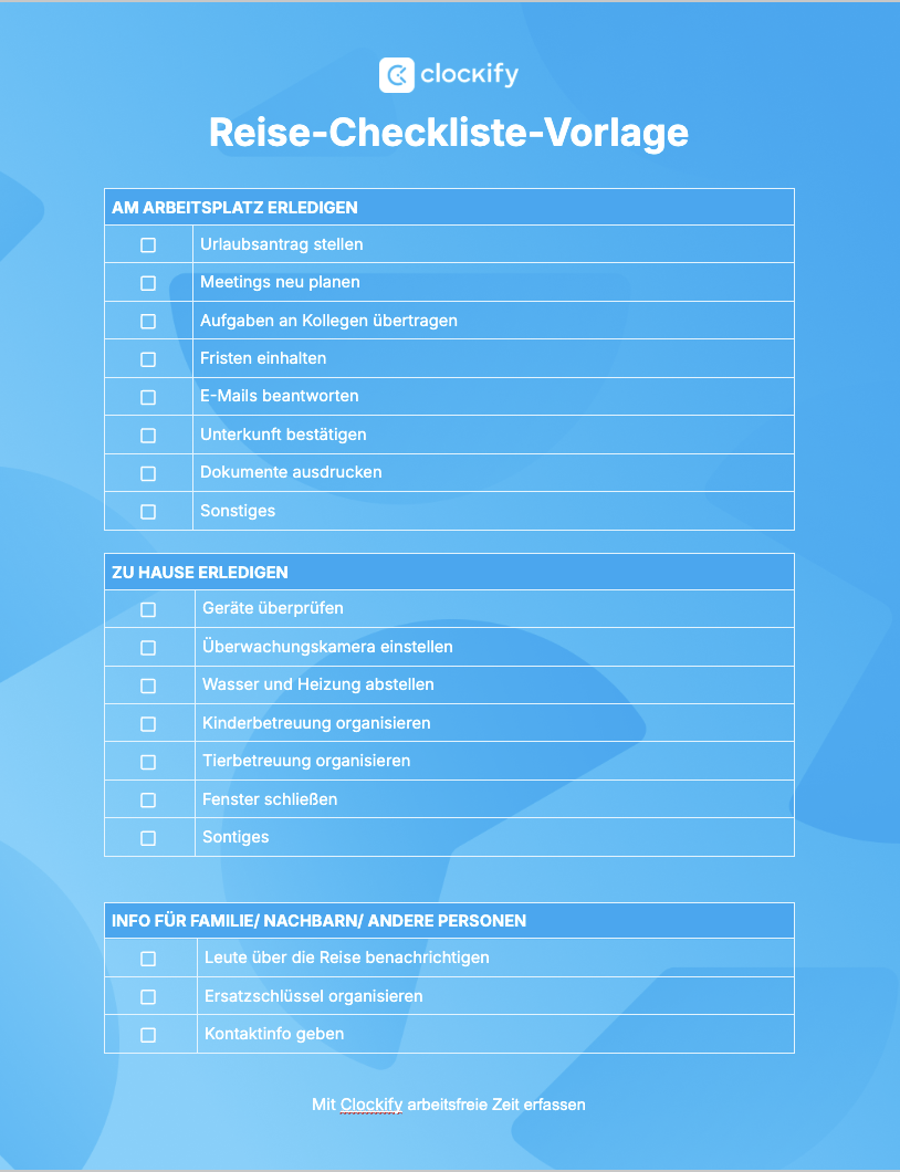 Reise-Checkliste Screenshot