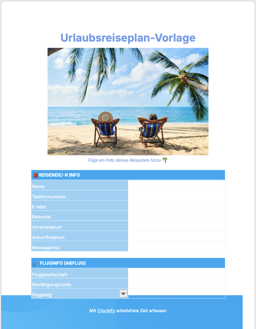 Urlaubsreiseplan-Vorlage Screenshot