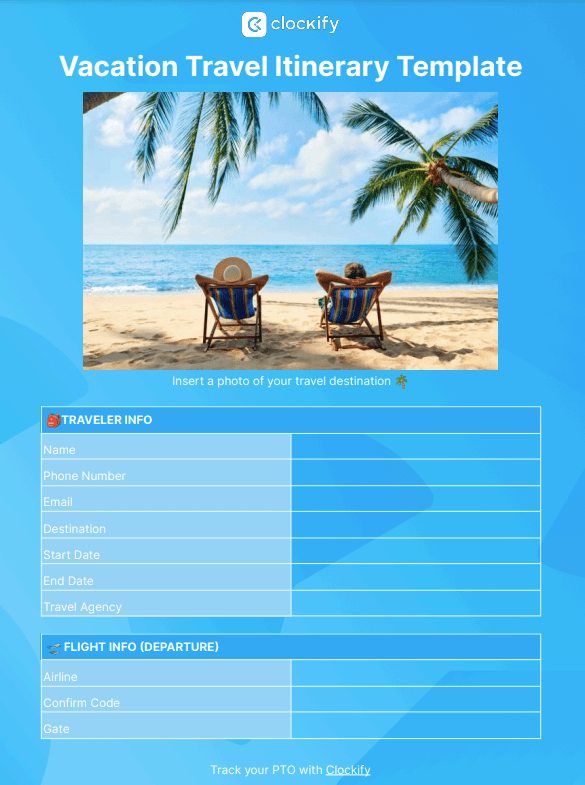 Vacation travel template screenshot