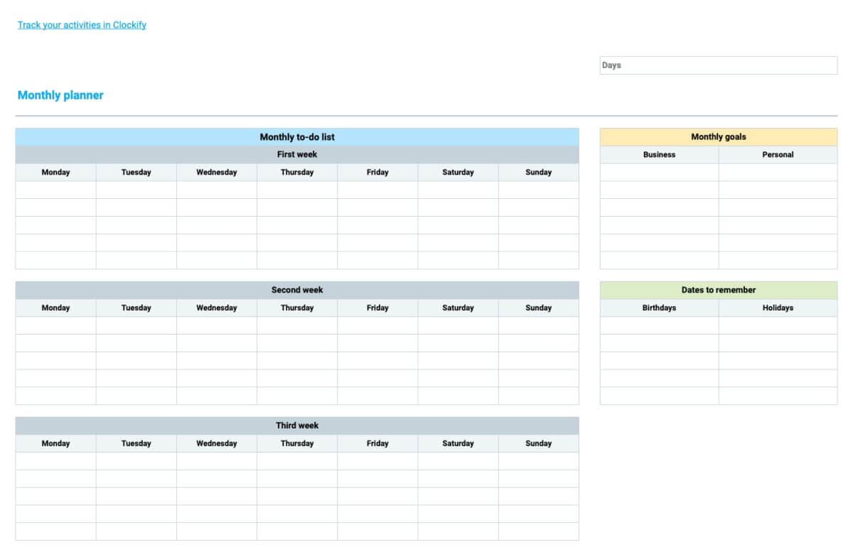 Preview of Monthly Online Planner Template