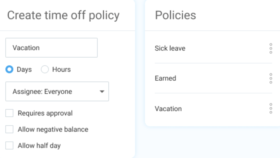 Clockify Create Time Policy Screenshot