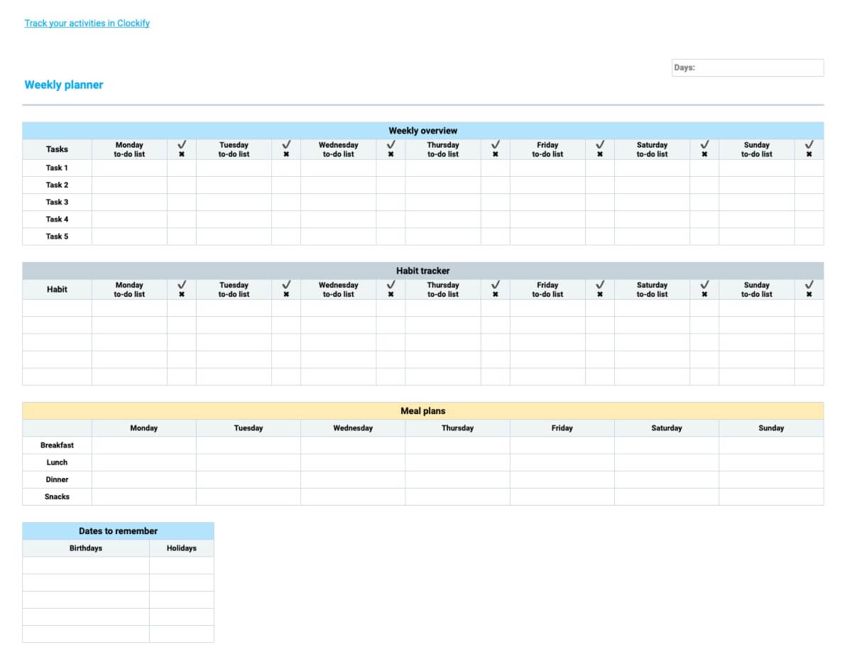Preview of Weekly Online Planner Template