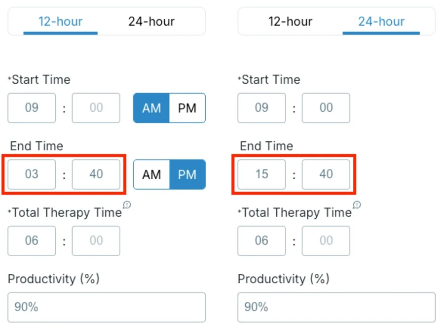 calculation of a therapist's shift end