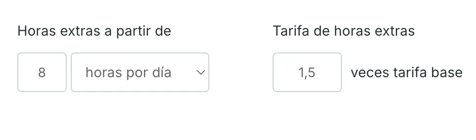 Configuración de horas extras
