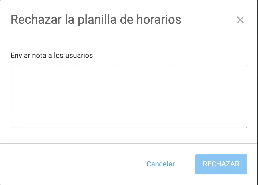 Rechazar una planilla de horarios en Clockify