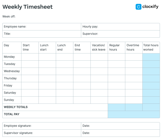Printable time card template