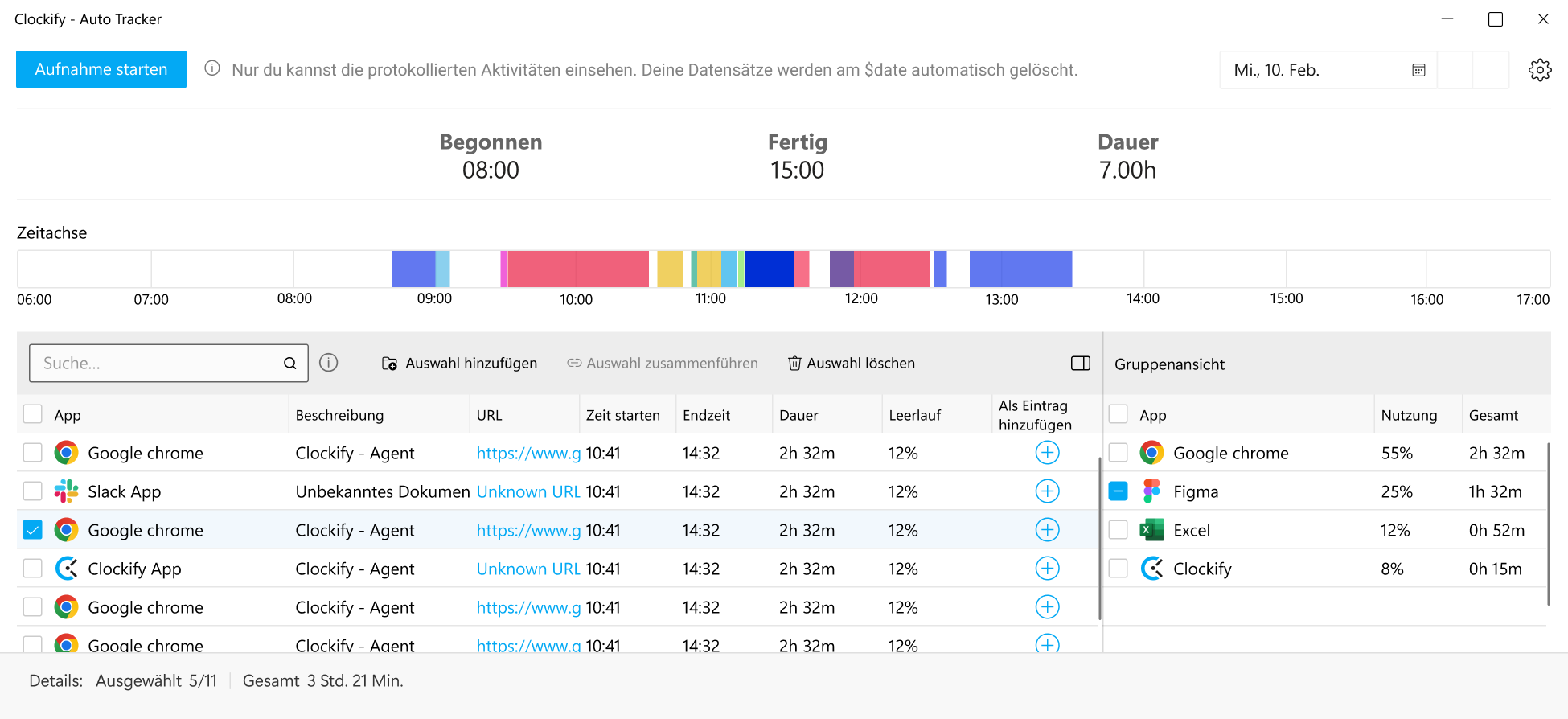 Clockify-Software zur Zeitaufnahme