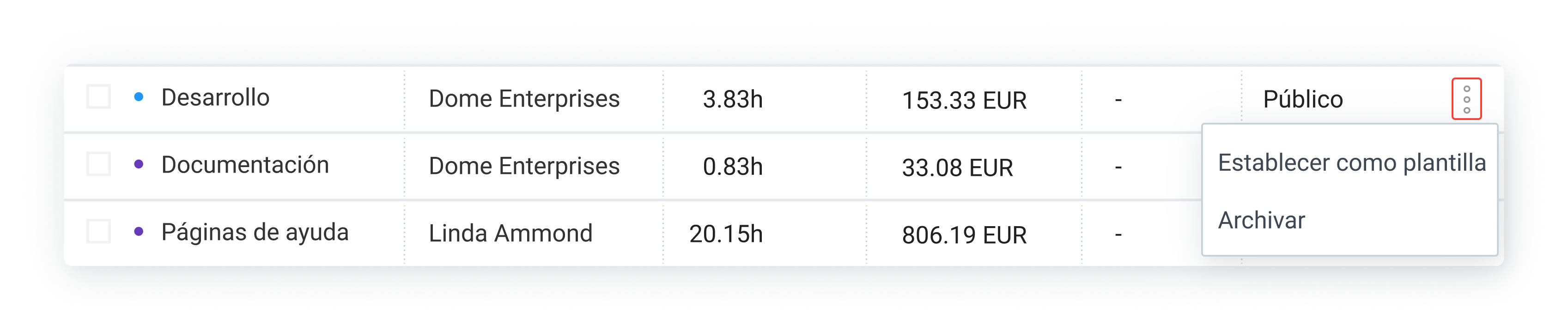 Plantilla de proyecto en Clockify