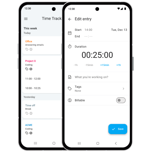 App de rastreamento de tempo móvel e rastreador de tempo para Android e iPhone iPad