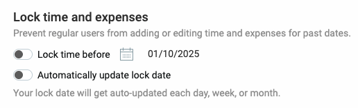 Lock time manually or automatically update the lock date every week/month in Clockify
