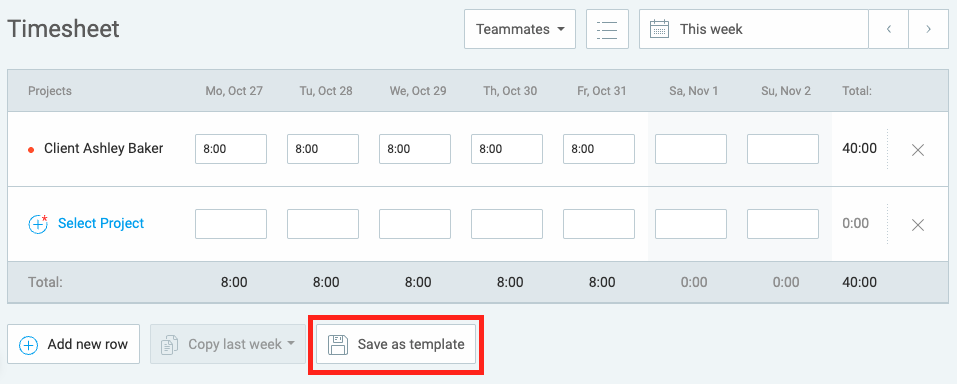 Save timesheet templates for speedy time entry in Clockify