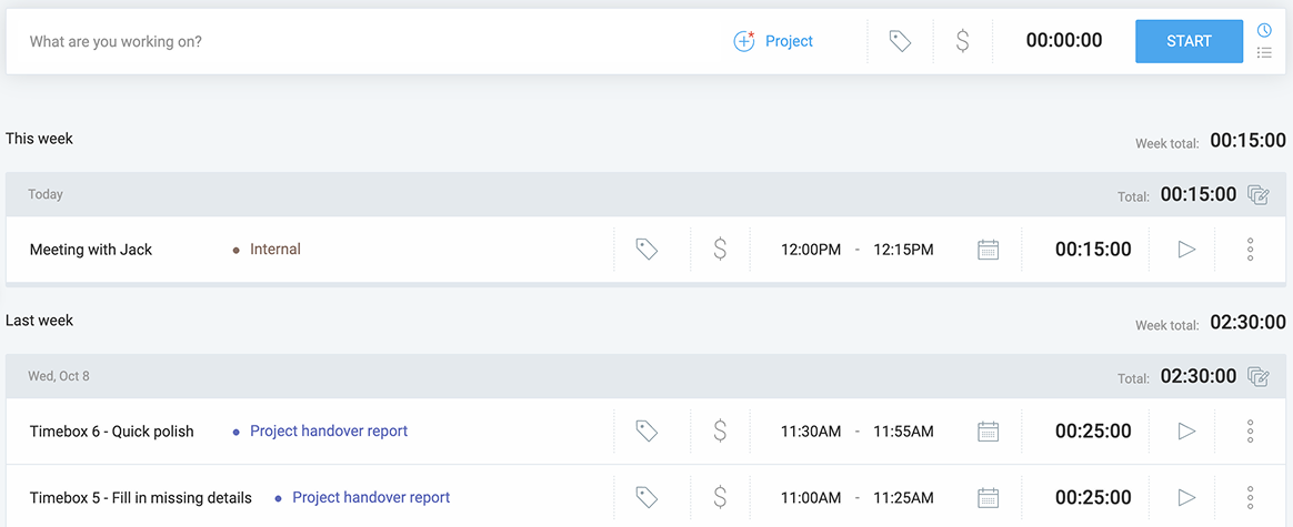 See all your timeboxes in Clockify