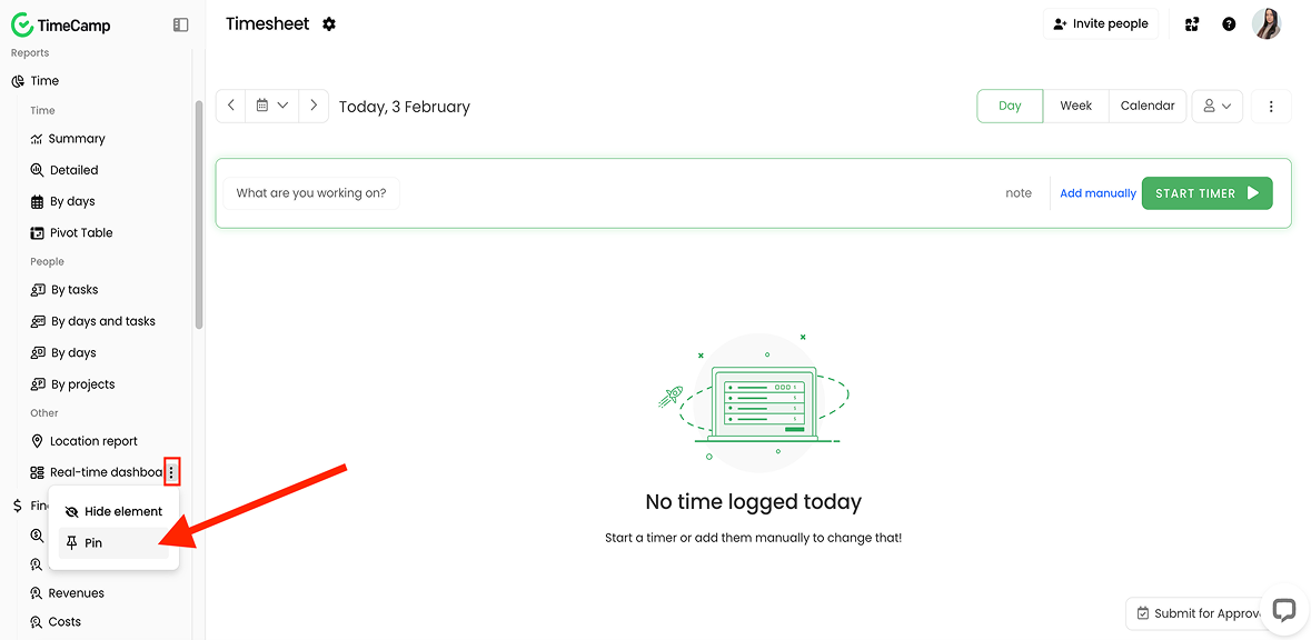 Click on the 3 dots beside the feature to pin it at the top of the list