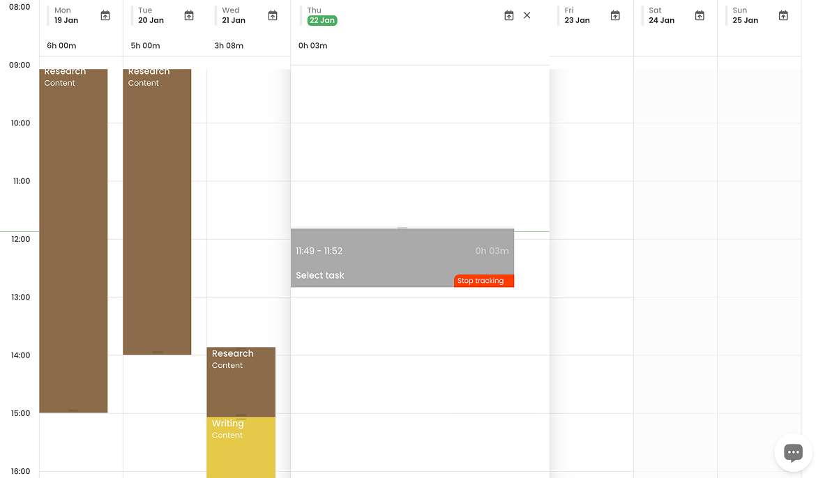 Tracking time in TimeCamp&rsquo;s calendar view