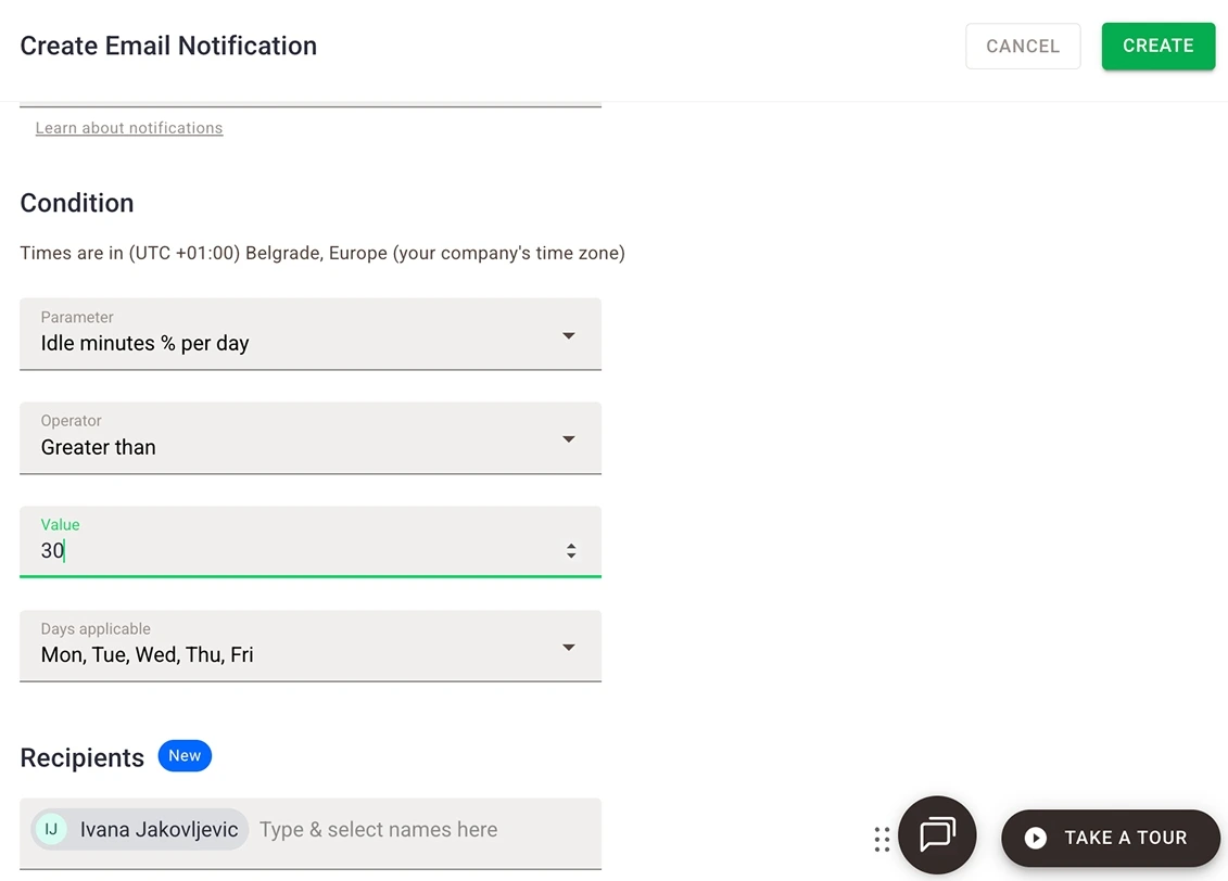 Creating a daily email notification in Time Doctor