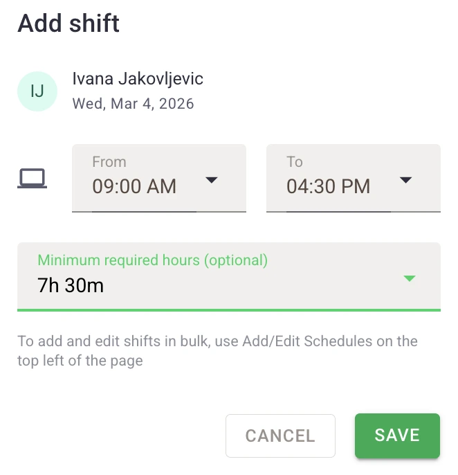 Creating a shift in Time Doctor